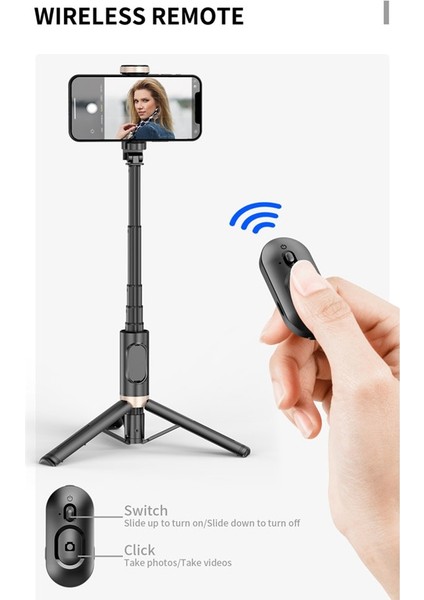 Siyah Bluetooth Kablosuz El Selfie Sopa Tripod Uzatılabilir Monopod Uzaktan Kumanda ile Huawei iPhone 14 13 Pro Max Xiaomi Telefon Canlı (Yurt Dışından) fırsatları