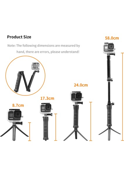 Hongdak 3 Yollu Kavrama Su Geçirmez Selfie Çubuk Tripod Yüzen El Monopod Gopro Hero 10 9 8 7 6 5 Selfie Çubuk Tripod Monopod (Yurt Dışından)