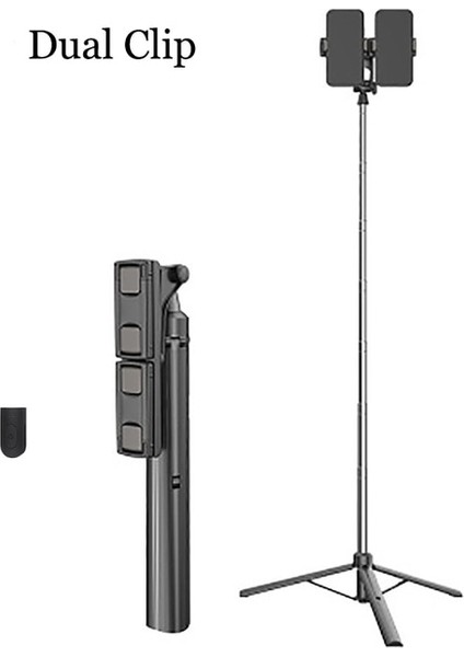 150CM Çift Klip 150/160CM Bluetooth Kablosuz Selfie Çubuğu Mini Tripod Uzatılabilir Monopod Dolgu Işığı ile Uzaktan Deklanşör iPhone Android Telefon Için (Yurt Dışından)