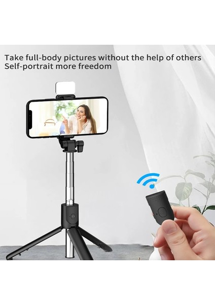Led'li R1S R1S Selfie Çubuğu Uzatılabilir Telefon Mini Tripod Bluetooth Shutter Dolgu Işığı ile Uzaktan Monopod Ayarlanabilir Katlanabilir El Tipi (Yurt Dışından)