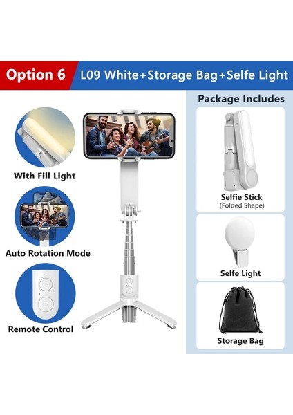 Seçenek 6 Keelead L09 Gimbal Sabitleyici Selfie Çubuğu Tripod Dolgu Işığı ile Bluetooth Uzaktan Cep Telefonu Xiaomi Huaweı Ios Akıllı Telefon (Yurt Dışından)