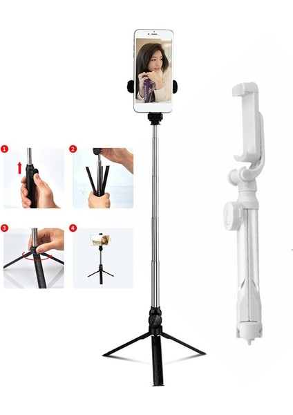 Beyaz Taşınabilir Tripod Teleskopik Selfie Sopa Çok Fonksiyonlu Cep Telefonu Fotoğraf Çekme Akıllı Telefon Için Canlı Yayın Selfie Sopa (Yurt Dışından) fırsatları