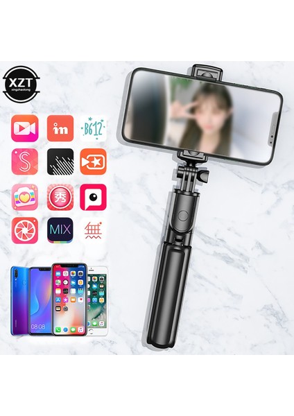 Siyah Uzatılabilir Kablosuz Selfie Çubuğu Monopod Tripod Huawei Xiaomi iPhone Gopro Spor Eylem Için Bluetooth Uyumlu Selfie Çubuğu (Yurt Dışından)