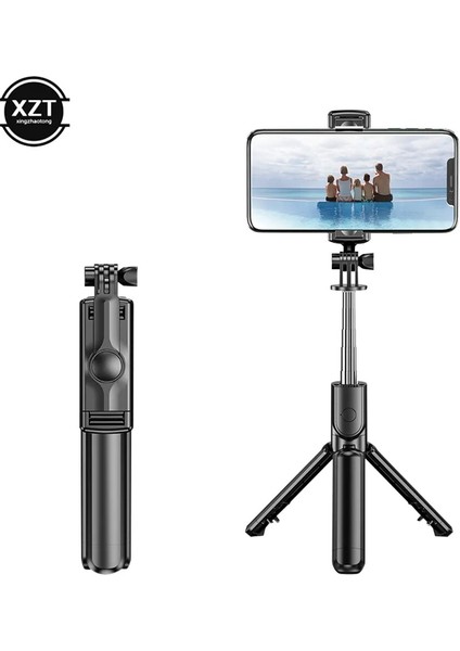Siyah Uzatılabilir Kablosuz Selfie Çubuğu Monopod Tripod Huawei Xiaomi iPhone Gopro Spor Eylem Için Bluetooth Uyumlu Selfie Çubuğu (Yurt Dışından)