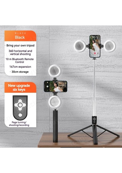 Iki Işıklı Bluetooth Uyumlu Taşınabilir Selfie Çubuğu 1.6m Estabilizador Celular Tripod, Akıllı Telefon Için Dolgu Işığıyla Makyaj Video Canlı (Yurt Dışından)