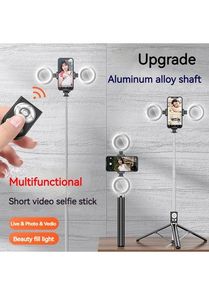 Iki Işıklı Bluetooth Uyumlu Taşınabilir Selfie Çubuğu 1.6m Estabilizador Celular Tripod, Akıllı Telefon Için Dolgu Işığıyla Makyaj Video Canlı (Yurt Dışından)