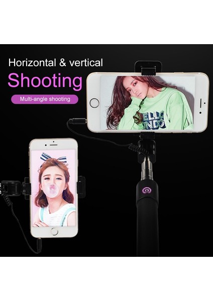 Siyah Yeni Uzatılabilir Katlanır Kablolu Selfie Çubuğu Düğmeli Kablolu Silikon Saplı Evrensel Akıllı Telefonlar Için (Yurt Dışından)