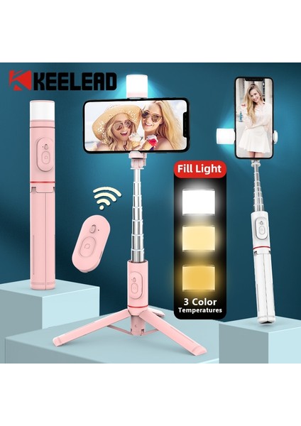 Pembe Çanta Ekle Taşınabilir Selfie Çubuğu Tripod Dolgu Işığı ile Uzatılabilir Monopod iPhone 14 Pro Xiaomi Huawei P50 Samsung Vlog Canlı Kayıt (Yurt Dışından) modelleri