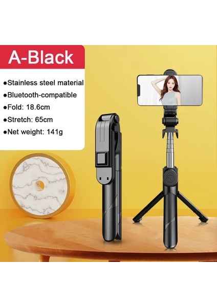 A-Siyah Bluetooth Uyumlu Kablosuz Selfie Çubuğu Mini Tripod Ios Android Telefon Için Dolgu Işığı ile Uzatılabilir Monopod Uzaktan Deklanşör (Yurt Dışından)