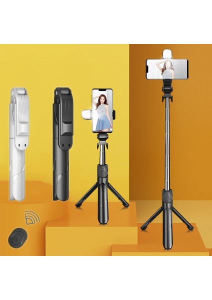 A-Siyah Bluetooth Uyumlu Kablosuz Selfie Çubuğu Mini Tripod Ios Android Telefon Için Dolgu Işığı ile Uzatılabilir Monopod Uzaktan Deklanşör (Yurt Dışından)