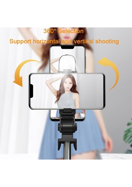 A-Siyah Bluetooth Uyumlu Kablosuz Selfie Çubuğu Mini Tripod Ios Android Telefon Için Dolgu Işığı ile Uzatılabilir Monopod Uzaktan Deklanşör (Yurt Dışından)