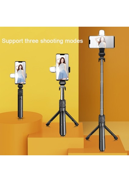 A-Siyah Bluetooth Uyumlu Kablosuz Selfie Çubuğu Mini Tripod Ios Android Telefon Için Dolgu Işığı ile Uzatılabilir Monopod Uzaktan Deklanşör (Yurt Dışından)