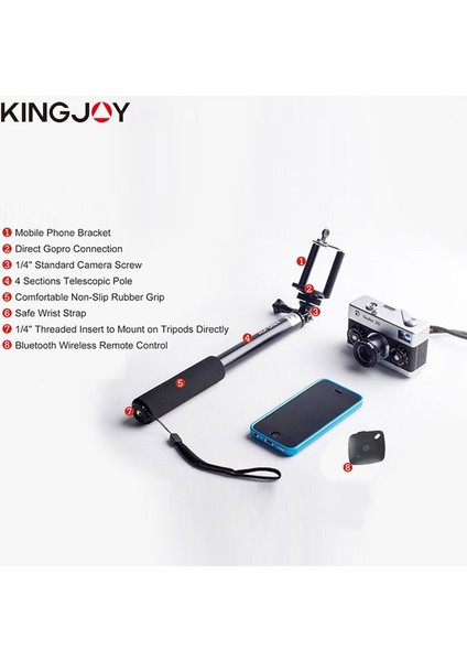 H960-2 Kıngjoy Resmi Selfie Sopa Eylem Kamera Tripodu Telefon Monopod Akıllı Telefon Için Evrensel Iphone Samsung Gopro Dört Renk (Yurt Dışından)