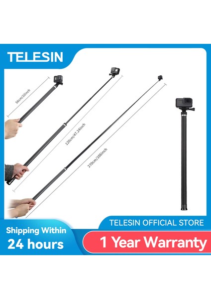 Telesın 106 "selfie Sopa Karbon Fiber Uzatılabilir El Monopod Gopro Hero 10 9 8 7 6 5 Gopro Max Osmo Eylem INSTA360 (Yurt Dışından)