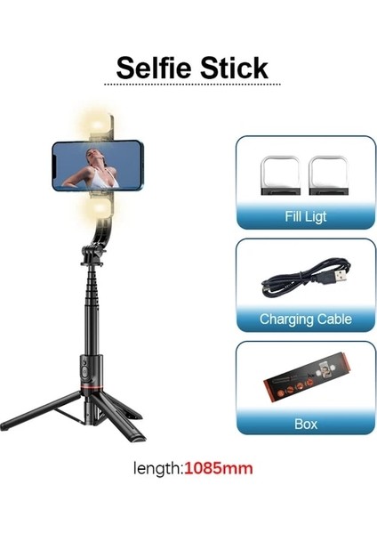 Kutu ile Iki Işık Fangtuosı Yeni Alüminyum Katlanabilir Kablosuz Bluetooth Selfie Çubuk Tripod, Ios Android Için Dolgu Işığı Deklanşör Uzaktan Kumanda ile (Yurt Dışından)