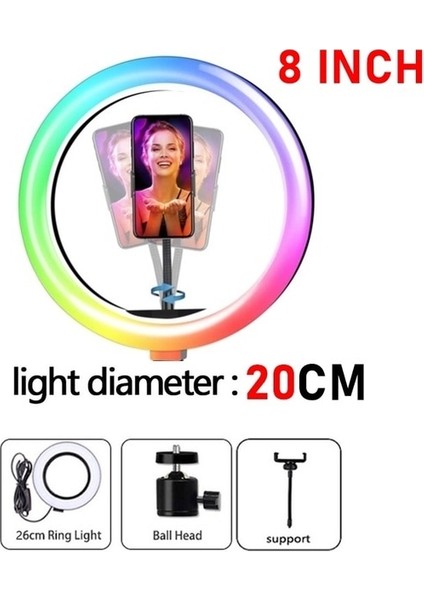 8 Inç Aamasun Kısılabilir Rgb LED Selfie Halka Dolgu Işığı Fotoğraf Halka Lamba Makyaj Video Canlı Aro De Luz Para Celular Için Tripod ile (Yurt Dışından)