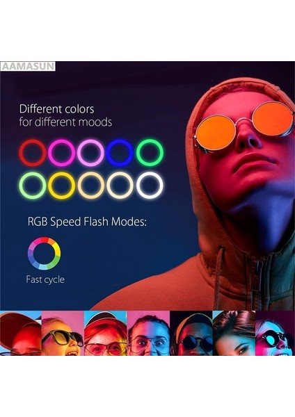 8 Inç Aamasun Kısılabilir Rgb LED Selfie Halka Dolgu Işığı Fotoğraf Halka Lamba Makyaj Video Canlı Aro De Luz Para Celular Için Tripod ile (Yurt Dışından) fiyatları