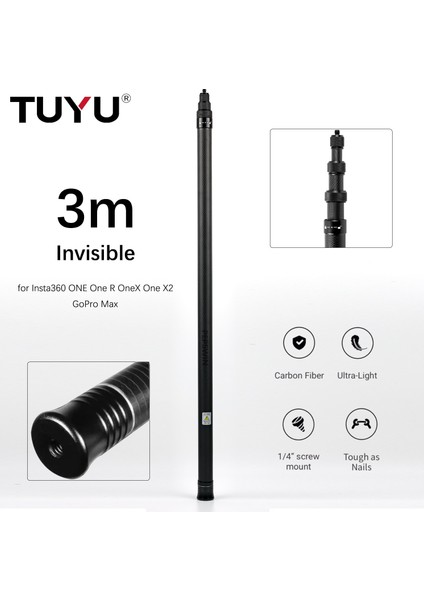 Telefon Klipsi ile 3m INSTA360 One X2 One R One x Için Görünmez Selfie Çubuğu Gopro Max Gopro 9 Için Ultra Hafif Karbon Fiber Aksiyon Kamera Aksesuarı (Yurt Dışından)