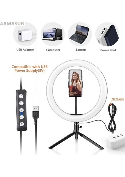 8 Inç Aamasun Kısılabilir Rgb LED Selfie Halka Dolgu Işığı Fotoğraf Halka Lamba Makyaj Video Canlı Aro De Luz Para Celular Için Tripod ile (Yurt Dışından) fırsatları