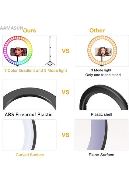 8 Inç Aamasun Kısılabilir Rgb LED Selfie Halka Dolgu Işığı Fotoğraf Halka Lamba Makyaj Video Canlı Aro De Luz Para Celular Için Tripod ile (Yurt Dışından) indirimleri