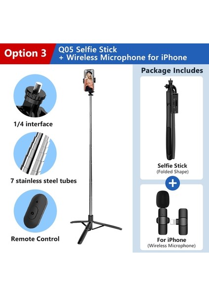 Seçenek 3-Işık Yok Q05 1580MM Yeni Kablosuz Selfie Çubuğu Tripod Gopro Aksiyon Kameraları Akıllı Telefonlar Için Dolgu Işığı ile Katlanabilir Monopod Selfie Canlı (Yurt Dışından)