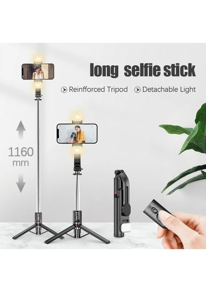 Işık Yok Kutu Yok Cool Dıer 2022 Yeni Katlanabilir Kablosuz Bluetooth Selfie Çubuğu Tripod Uzaktan Deklanşör ile Akıllı Telefon Için Doldurma Işığı Selfie Stck