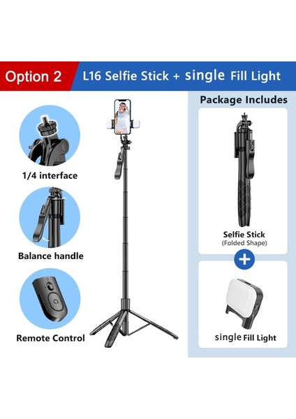 Tek Işık L16 1.53 M Kablosuz Selfie Çubuğu Tripod Gopro Eylem Kamera Akıllı Telefonlar Için Katlanabilir Standı Denge Sabit Çekim Canlı Yayın (Yurt Dışından)