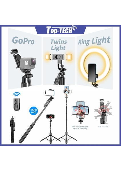 Tek Işık L16 1.53 M Kablosuz Selfie Çubuğu Tripod Gopro Eylem Kamera Akıllı Telefonlar Için Katlanabilir Standı Denge Sabit Çekim Canlı Yayın (Yurt Dışından) indirimleri