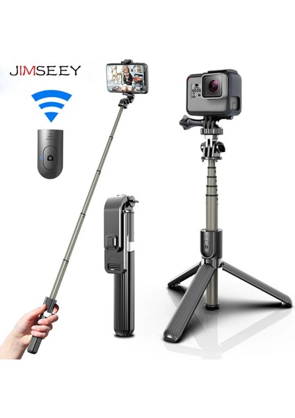 Siyah Taşınabilir Kablosuz Bluetooth Selfie Çubuğu Tripodlu Uzatılabilir Katlanabilir Monopod Ios Android iPhone 12 Pro Gopro Kameralar (Yurt Dışından)