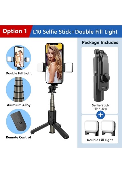 Seçenek 1 Taşınabilir Selfie Dolgu Işığı Selfie Çubuğu Geri Çekilebilir Çok Fonksiyonlu Telefon Tutucu Tripod Kablosuz Bluetooth Uzaktan Deklanşör (Yurt Dışından)