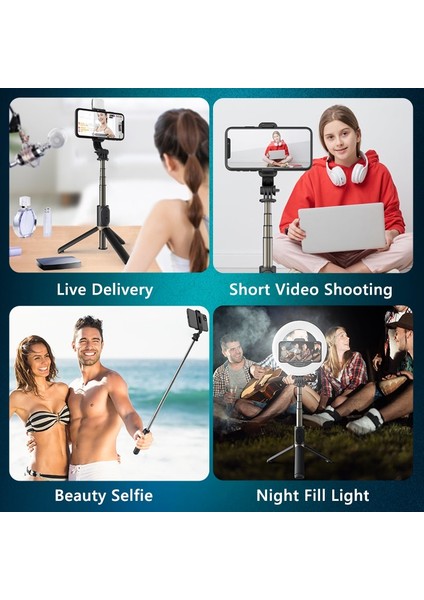 Seçenek 1 Selfie Çubuğu Monopod Tripod, Kablosuz Bluetooth Uzaktan Halka Dolgu Işığı ile Mobil Huawei Xiaomi IPhone Cep Telefonu Akıllı Telefon (Yurt Dışından)
