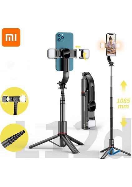 L12 Siyah Xaiomi Selfie Sopa Tripod Telefon Için Kablosuz Selfie Sopa Tripod Bluetooth Katlanabilir Monopod ile LED Işık Uzaktan Deklanşör (Yurt Dışından)