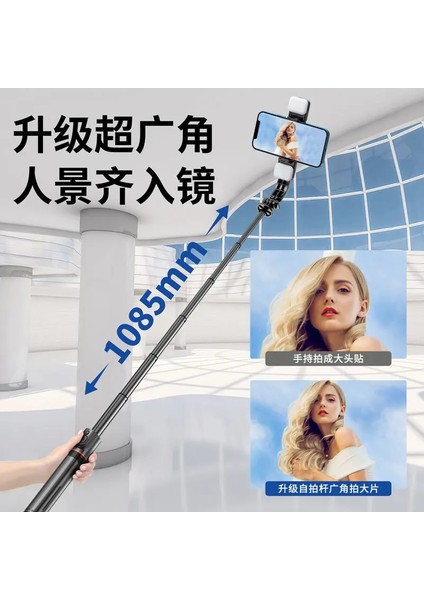 L12 Siyah Xaiomi Selfie Sopa Tripod Telefon Için Kablosuz Selfie Sopa Tripod Bluetooth Katlanabilir Monopod ile LED Işık Uzaktan Deklanşör (Yurt Dışından)