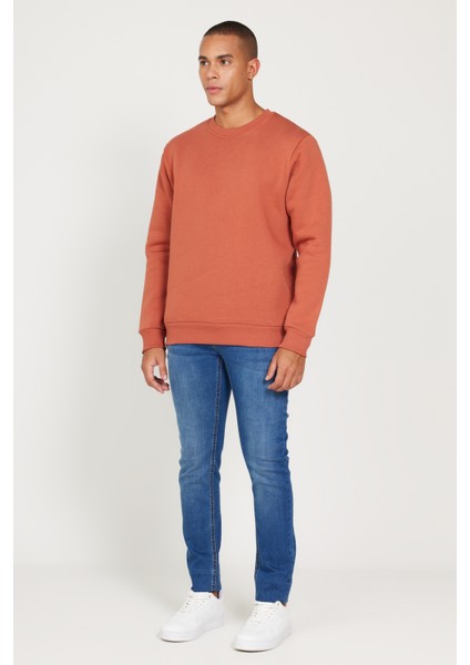 AC&Co / Altınyıldız Classics Erkek Açık Kahve Standart Fit Normal Kesim Içi Polarlı 3 Iplik Bisiklet Yaka Sweatshirt