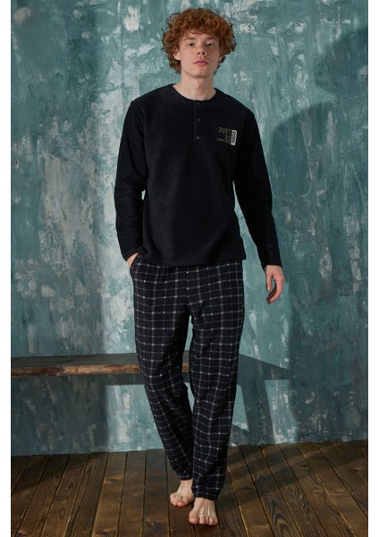 Erkek Polar Fermuarlı Pijama Takımı Uzun Kollu modelleri
