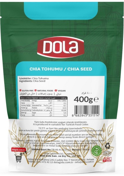 Glutensiz Chia Tohumu 400 gr