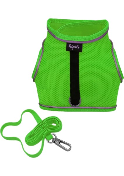 Çift Kilitli Sportif Kedi Köpek Göğüs Tasma Seti 30-38 cm Small Yeşil