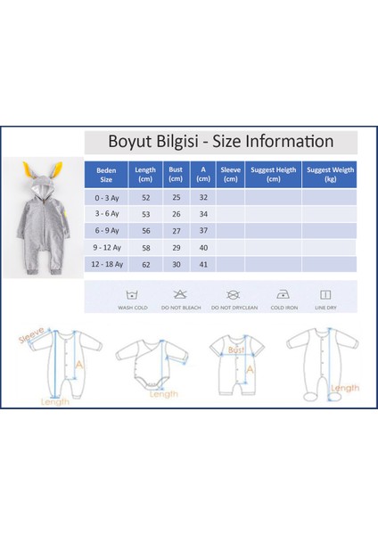 Tavşan Kulaklı Önden Fermuarlı Kız/erkek Bebek Tulum