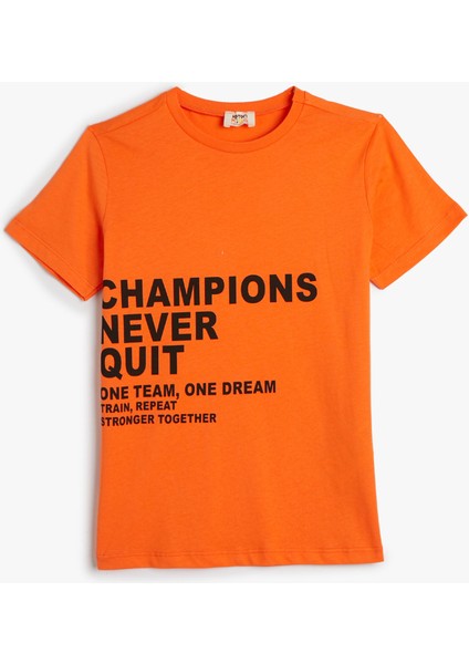 Tişört Kısa Kollu Slogan Baskılı Pamuklu