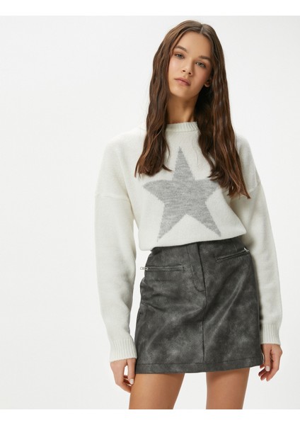 Triko Kazak Yumuşak Dokulu Yıldız Desenli Uzun Kollu