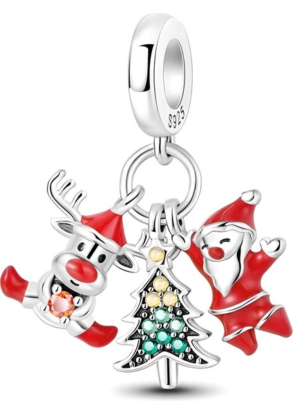 Noel Baba ve Geyik Yılbaşı 925 Ayar Gümüş Charm