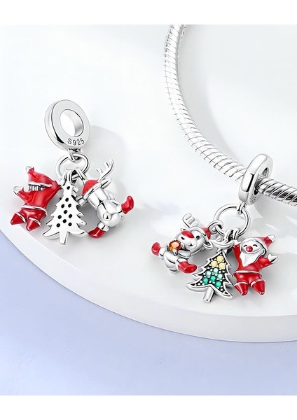 Noel Baba ve Geyik Yılbaşı 925 Ayar Gümüş Charm fiyatları