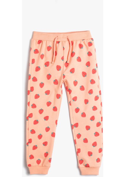 Çilek Baskılı Jogger Eşofman Altı Beli Bağlamalı Pamuklu