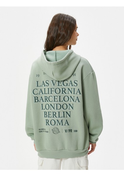 Kapşonlu Sweatshirt Arkası Baskılı Rahat Kalıp Uzun Kollu fırsatları