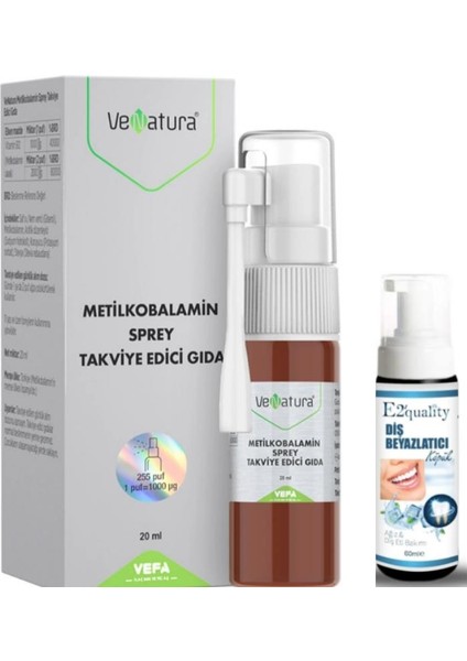 Vitamin B12 Metilkobalamin Sprey Takviye Edici Gıda 20 Ml - Diş Beyazlatıcı Köpük