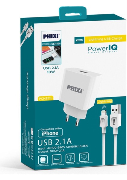 Force Lightning USB Power Iq 10W / 2.1A Kablolu Şarj Cihazı Iphone Uyumlu PCH251L