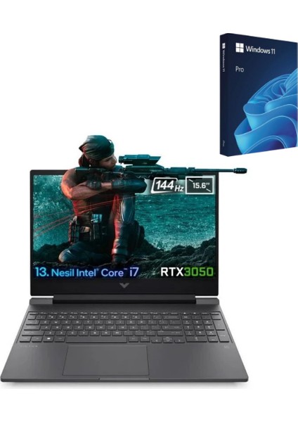 Hp Victus 7N9V0EA03 15-FA1028NT Intel Core I7-13700H 64GB 1tb SSD RTX3050 15.6 Inç 144Hz Full Hd  Gaming Laptop + Microsoft Windows 11 Pro 64 Bit Türkçe USB KUTU_W641TB