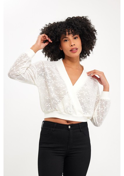 Kruvaze Yaka Dantel Bluz (B23-0095) fırsatları