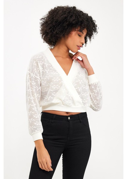 Kruvaze Yaka Dantel Bluz (B23-0095) indirimleri
