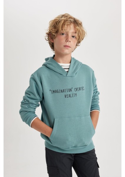 Erkek Çocuk Baskılı Kapüşonlu Sweatshirt B5489A823WN fırsatları